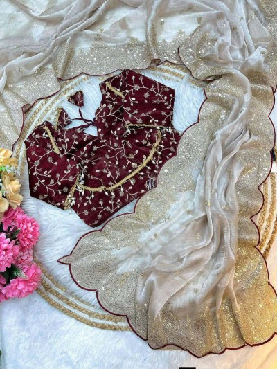 Pan Pata Design Embroidery Sharee