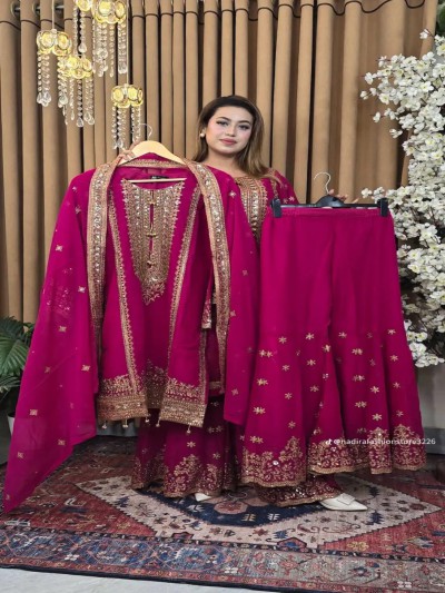 Royal Fuchsia Elegance Readymade Three Pcs